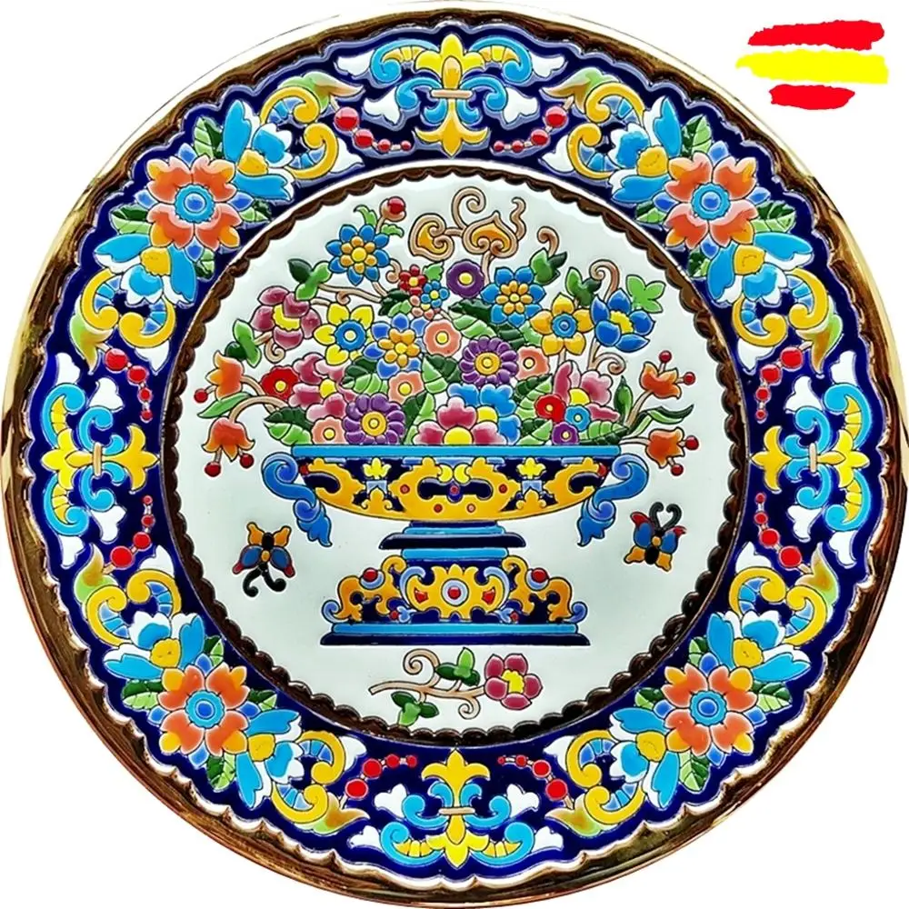 Ceramics plate--36 cm/14,2 inch diameter-ceramics española-esmaltada made up handmade-made in España-oro 24 k-ARTECER