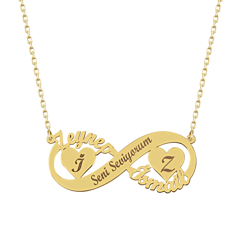 Love Infinity Personalized Nameplate Necklace 925 Silver Custom Name Necklace Gold Plated Heart Anniversary Necklace