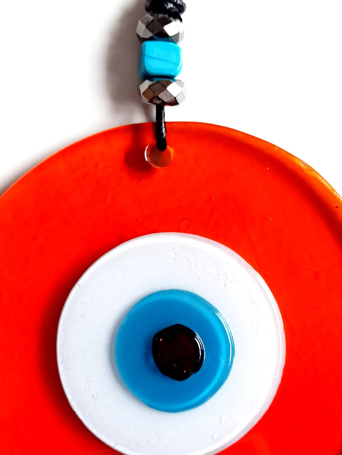 Handmade Orange Color Clear Glass Leather String Wall Ornament Evil Eye