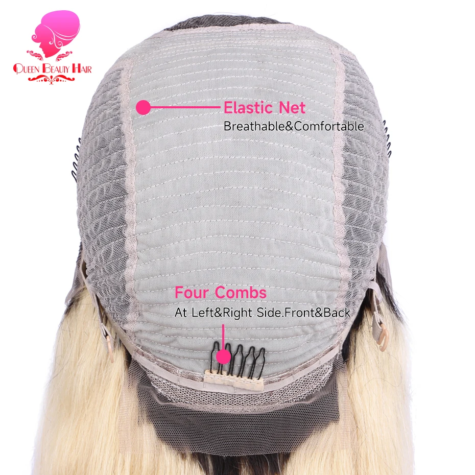 13x6 Full Lace Frontal Perücke aus Echthaar, 1B 613 Ombre Blonde Perücke mit dunklen Ansätzen, peruanische Body Wave Lace Front Echthaarperücken für Frauen – Detail 17