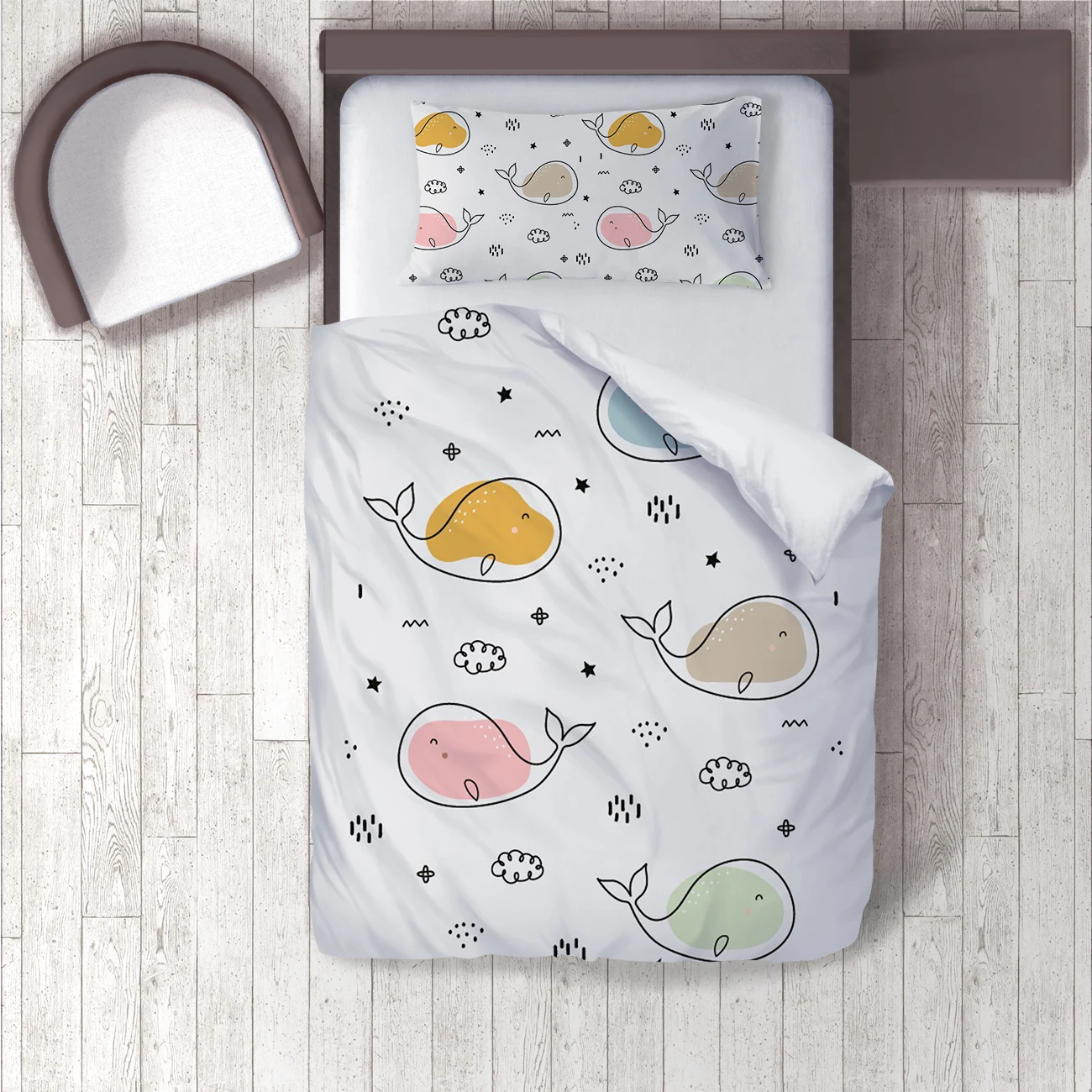 

Duvet Cover Set Bedding Set Pillow Case for Baby and Kids Room 3D Printed Beige Whales Model 1413