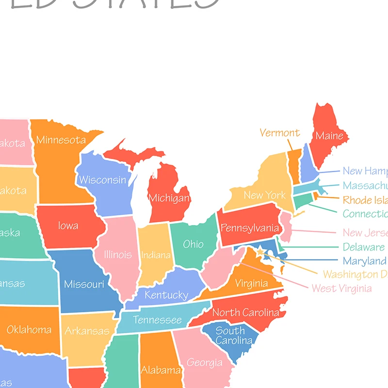United States Map Poster Kids Room Wall Art Decor Home School Education Prints Playroom Decoration Canvas Painting Pictures