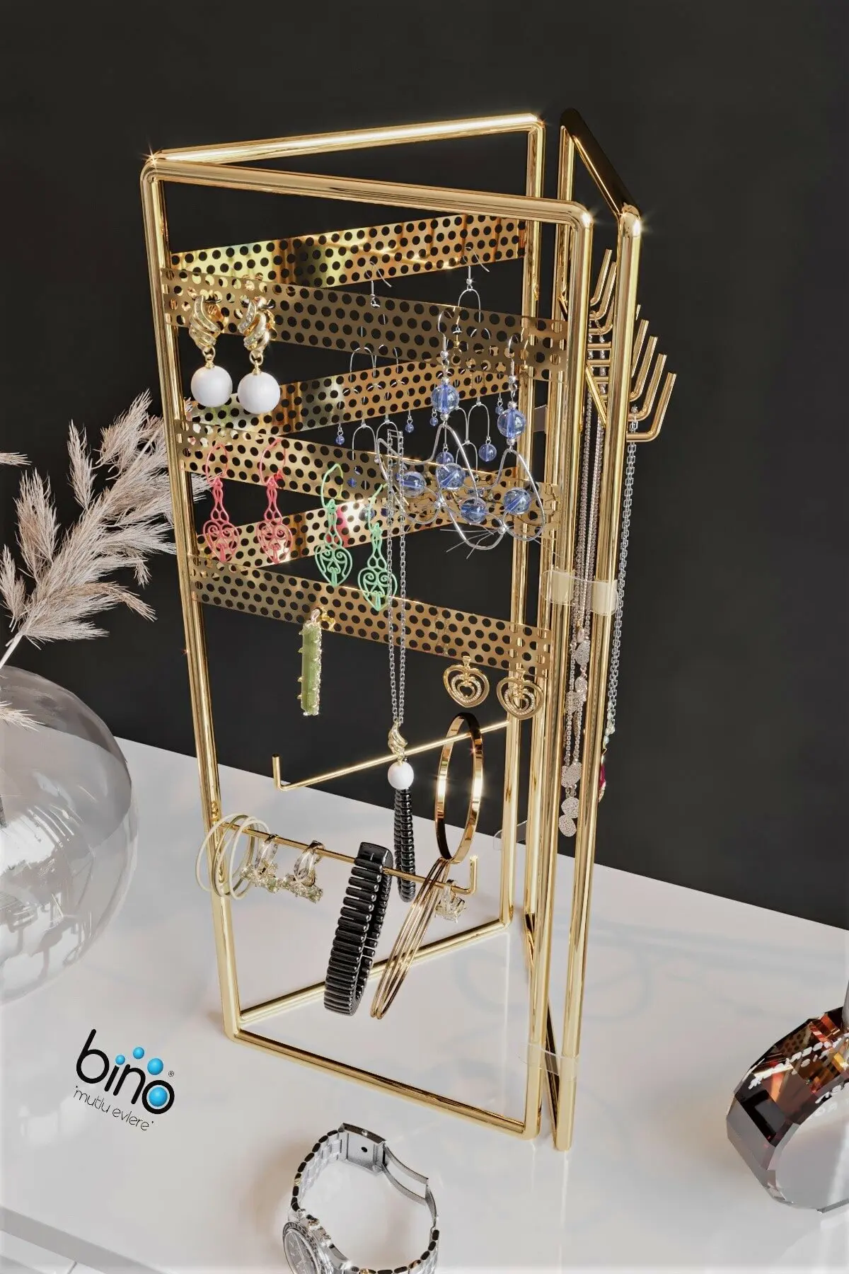 350 Holes Jewelry Organizer Stand Earring Holder Gold Stainless Steel Storage Box Fashion Earrings Display Rack Jewelry Stand