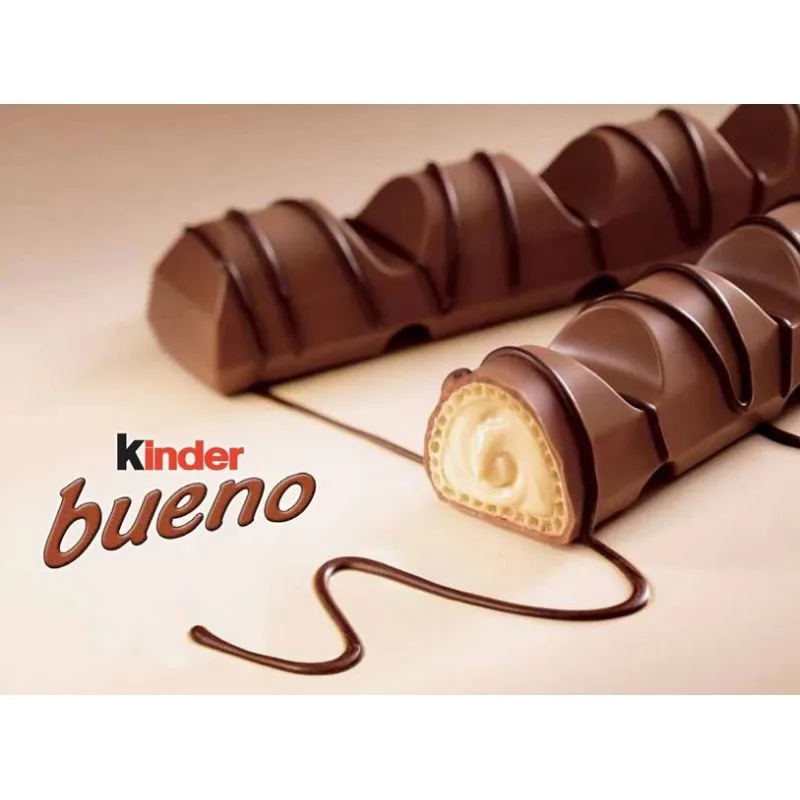 Caja KINDER BUENO 30 unidades - Compuesto por 2 barritas de crujiente barquillo envueltas individualmente, recubiertas de chocolate con leche y con un relleno cremoso de leche y avellanas