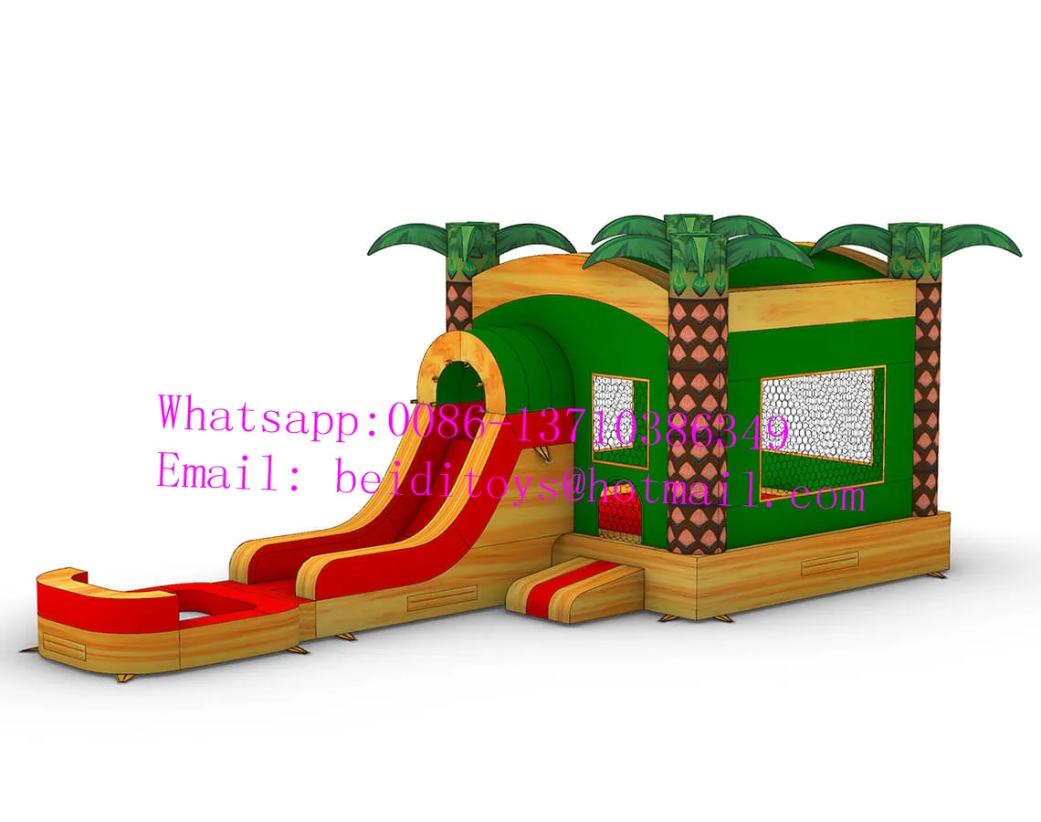 

New design colorful coconut tree inflatable combination trampoline water slide popular inflatable hopscotch