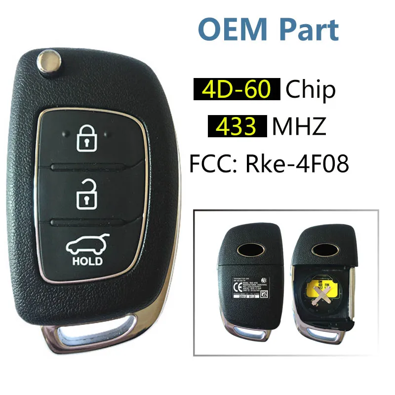 CN020072 3 Button Original Flip Key For Hyundai Santa fe Remote Control With 433Mhz 4D-60 Chip FCCID DM-433-EU-TP RKE-4F08