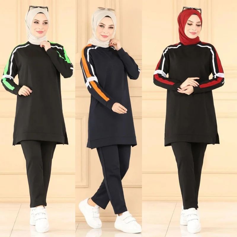 Conjunto de chándal de moda musulmana de arabia, hijab Hecho en Turquía, tendencia de moda de Dubái, 2021, temporada 100%