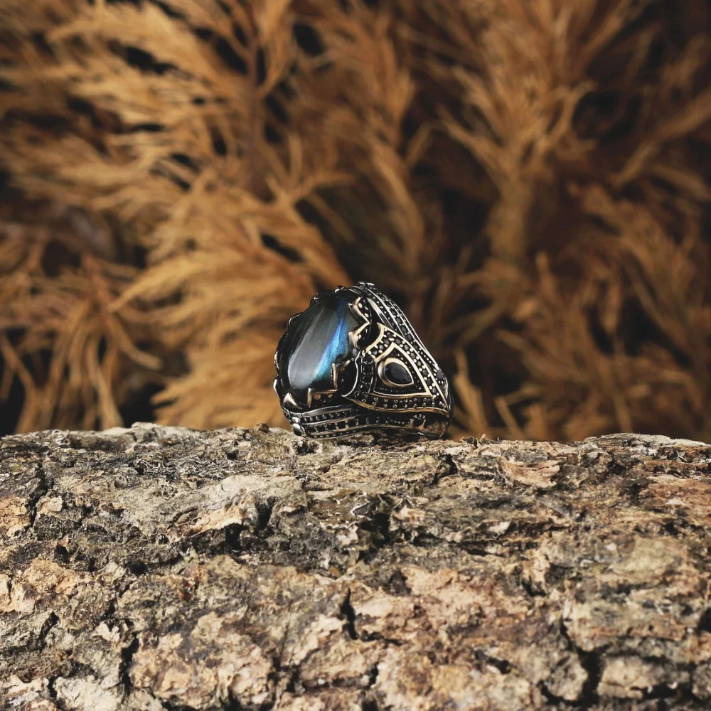 

925 Sterling Silver Ring For Man's Natural Labradorite Gemstone, Side Zircon Stones Exclusive Handmade Fine Jewelry Gift 2022