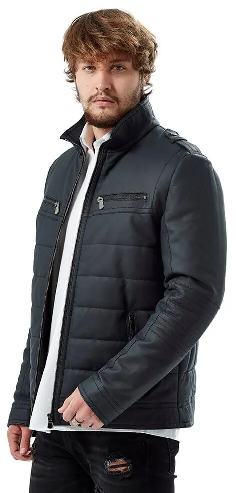 Luca Nam Phối Da Màu Xanh Hải Quân Taffeta Orjinal Da Cừu Thu Đông 2022 Biker Slim Size Lớn VintageTürkiye