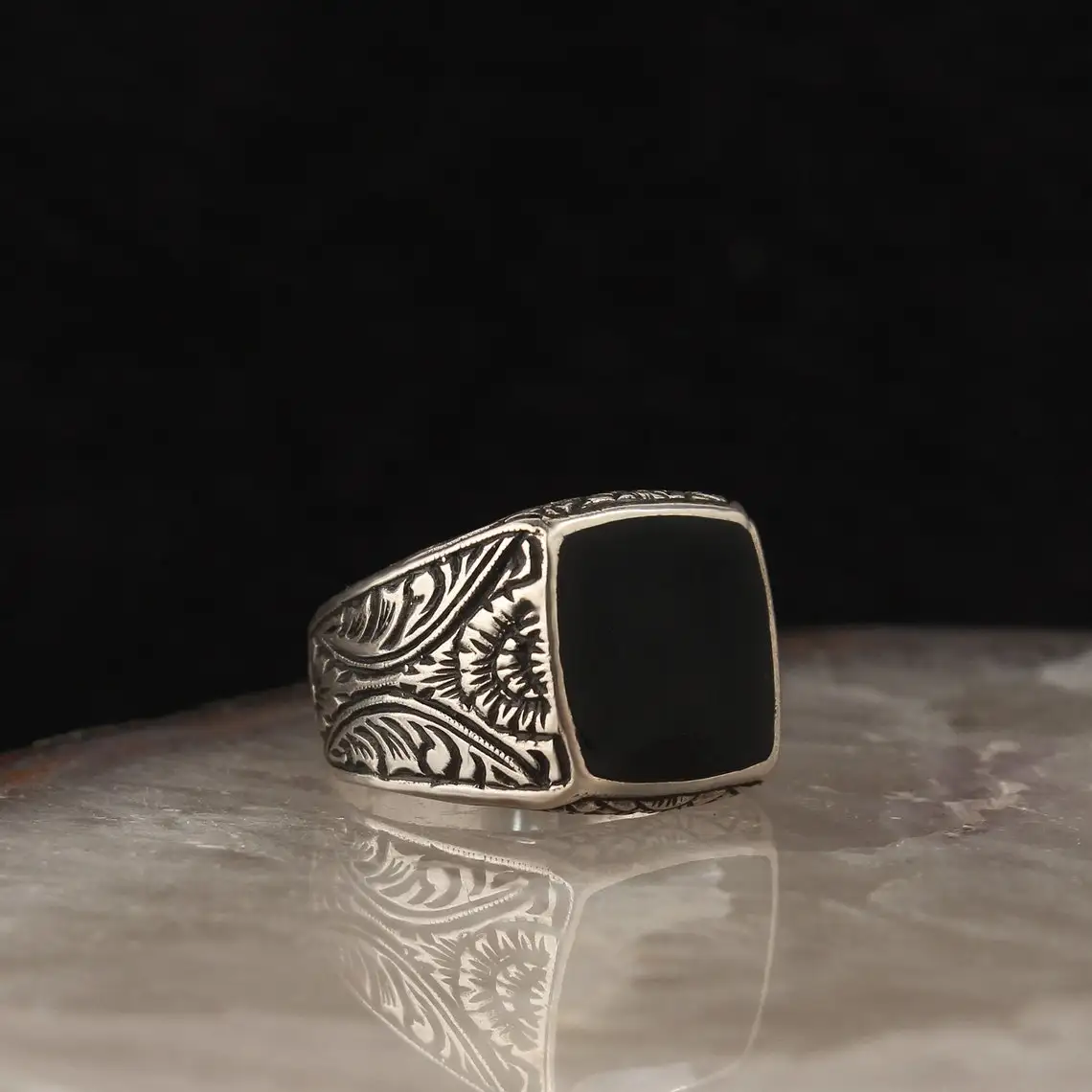 925 Sterling Silver Mens Ring Handmade Engraved Minimalist Man Silver Ring