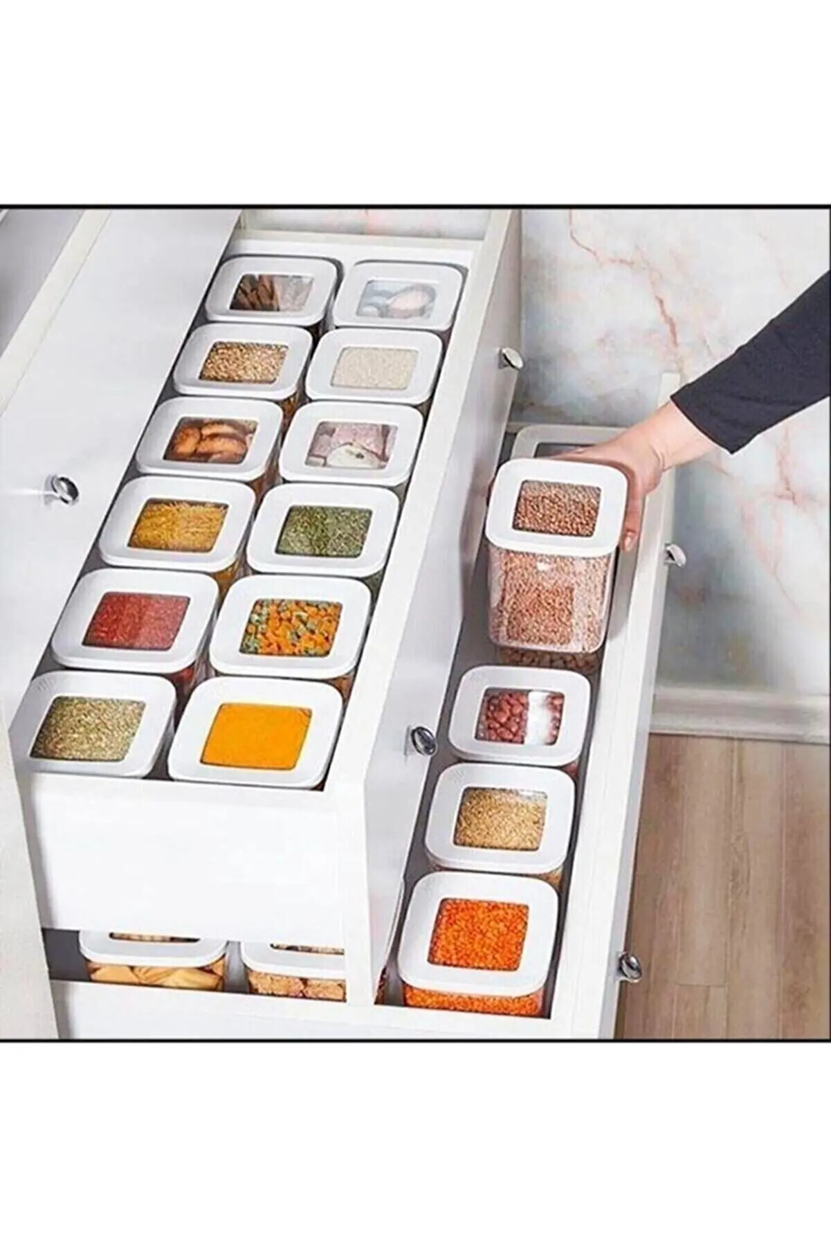 

12 PCS Kitchen Food Storage Box Container Set Supply Storage Organizer Square Vacuum Lid Airtight Jars Pantry Legume Cereals