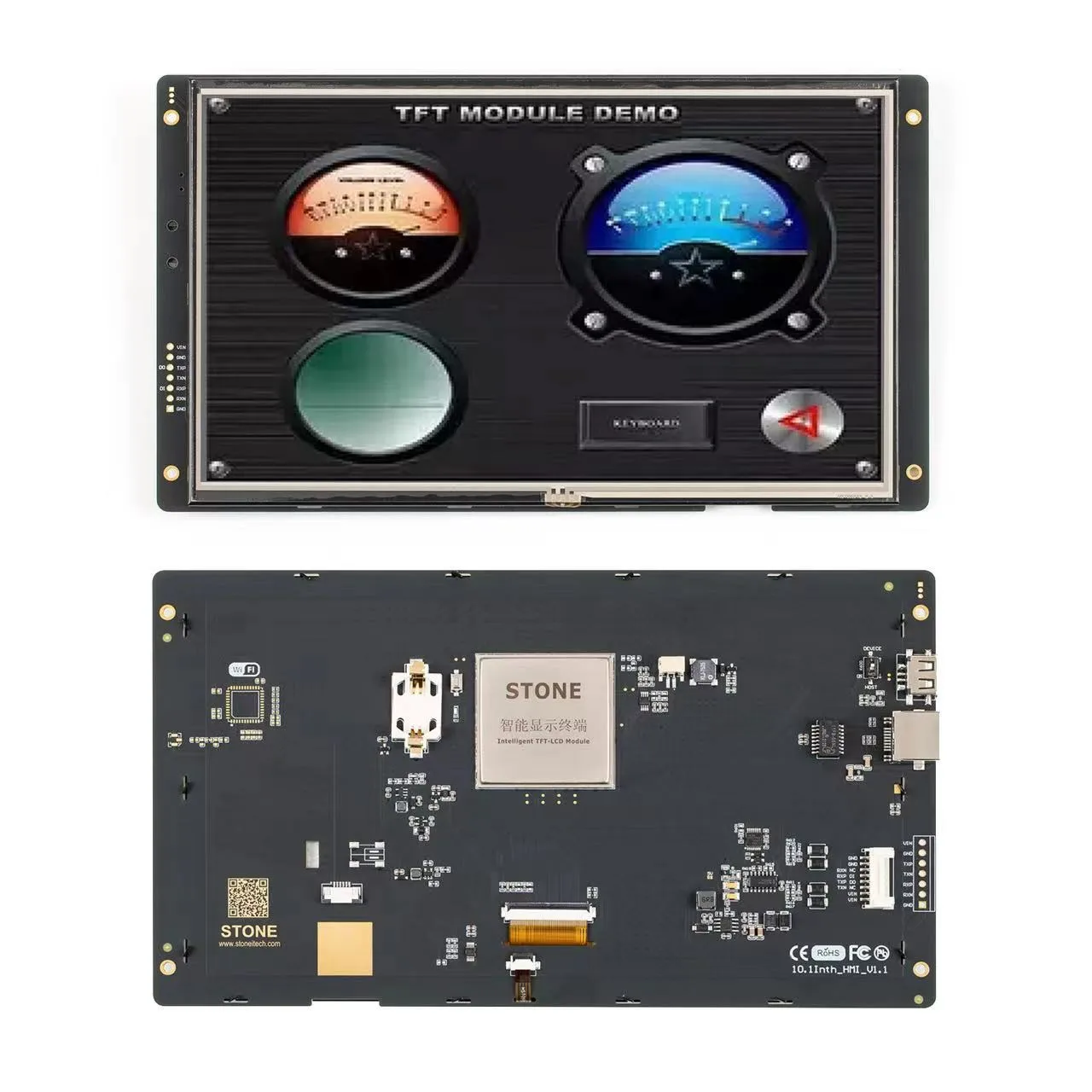 

10.1 Inch TFT monitor controller HMI GUI project via the free STONE GUI software, the easy Drag-and-Drop components and Simple