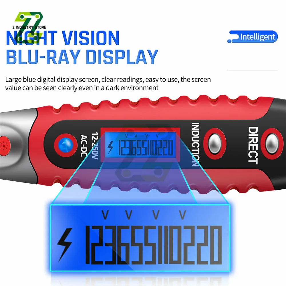 Cyfrowy wyświetlacz AC DC 12-250V LCD pióro testowe napięcia elektroskopu bezkontaktowego śrubokręt do testów bezpieczeństwa
