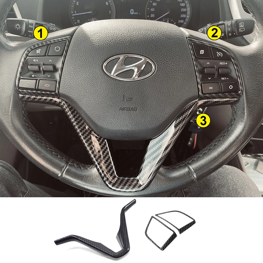 CARBON FIBER PRINT STEERING WHEEL PANEL TRIM COVERS FOR HYUNDAI TUCSON TL 2015 - 2018 2019 ACCESSORIES