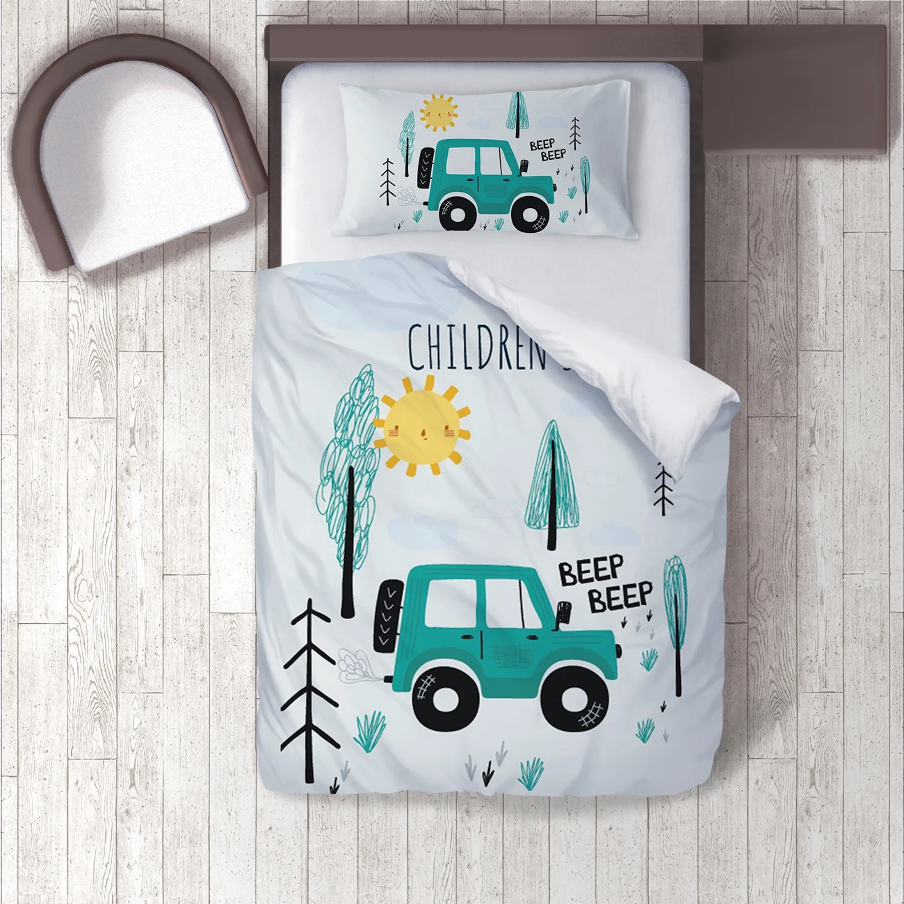 

Duvet Cover Set Bedding Set Pillow Case for Baby and Kids Room 3D Printed Blue Beep Car Tree Model 1356