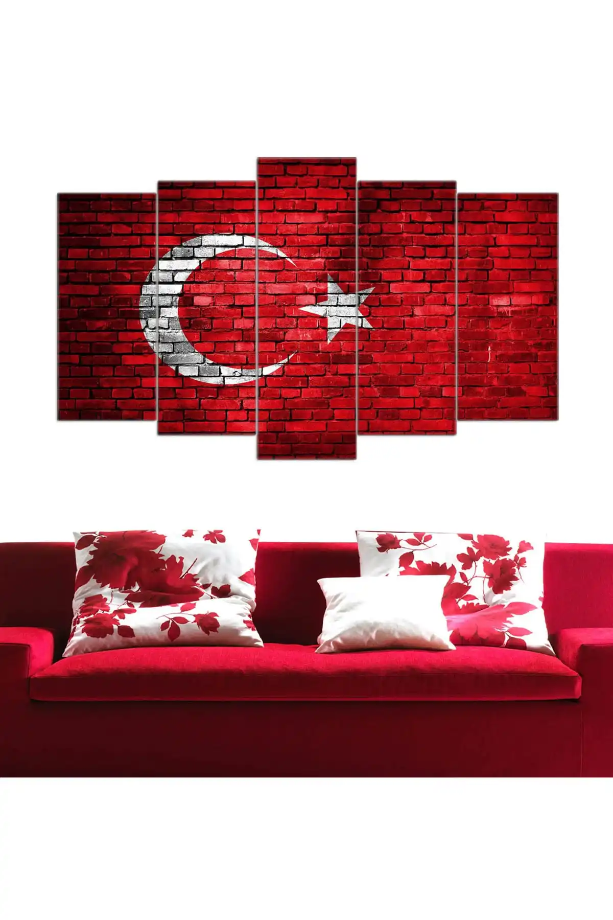 Turkish Turkey FLAG anatolian moon star kayi ertuğrul 5 piece frame mdf canvas painting living room living room red ottoman