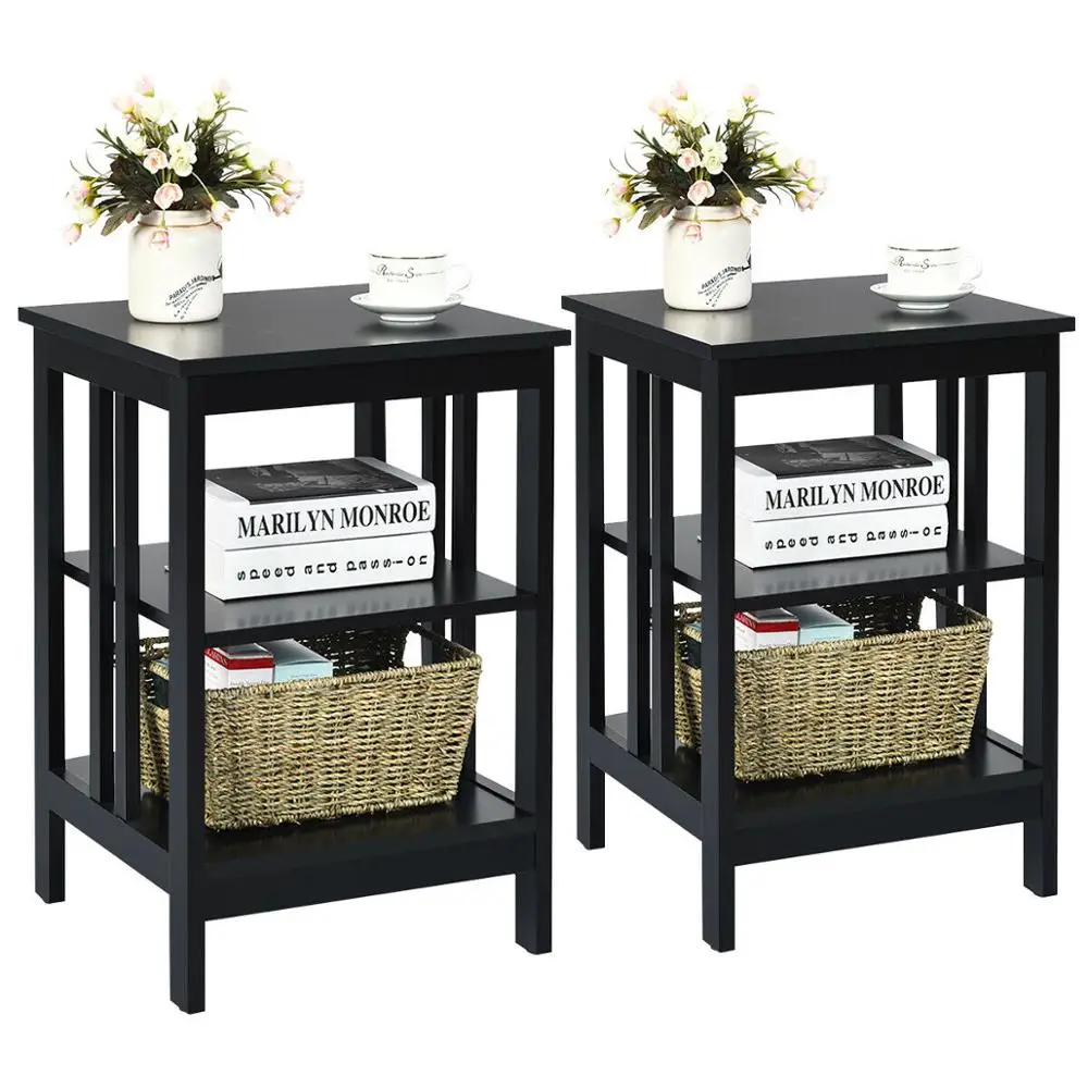 2PCS 3-tier Side Table Nightstand Sofa End Table Storage Display Shelf 2*HW65689