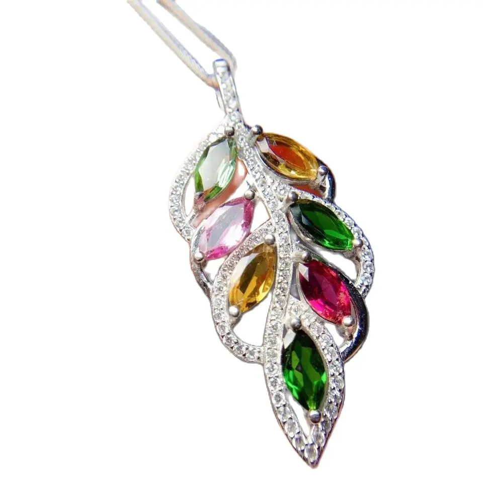 

KJJEAXCMY Fine Jewelry 925 Sterling Silver Inlaid Natural Gemstone Tourmaline Female Miss Woman Pendant Classic Support Test