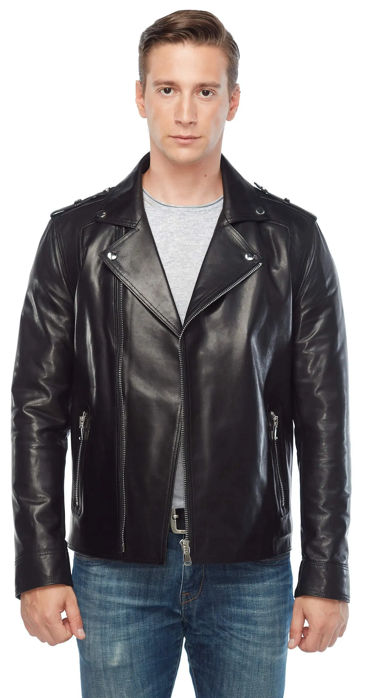 Biker Men 'S Genuine Leather Coat Black Original Lambskin Autumn Winter 2022 Biker Slim Large Size VintageTürkiye