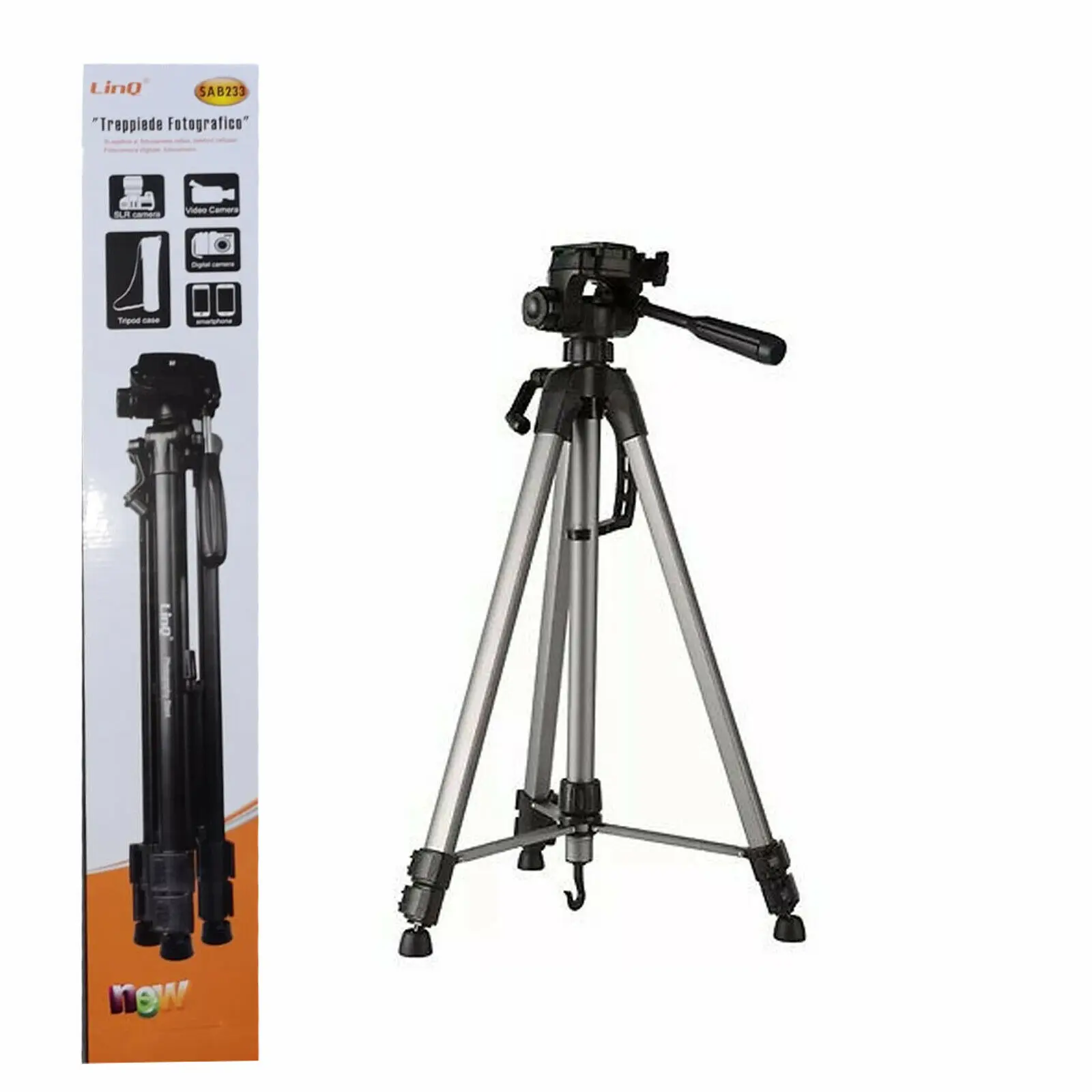 LINQ SA B233 56cm - 160cm Plastic and Aluminum Tripod for Mobile, SLR Camera, Gopro, with supporter and cover for Photography