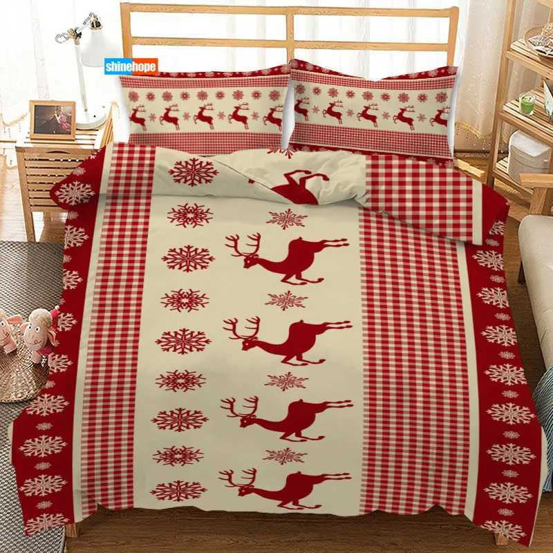 Christmas Seamless Pattern 3PCS Duvet Cover Satin Bedding Set Twin Size 180X220CM Bedspread Nordic Bed Cover