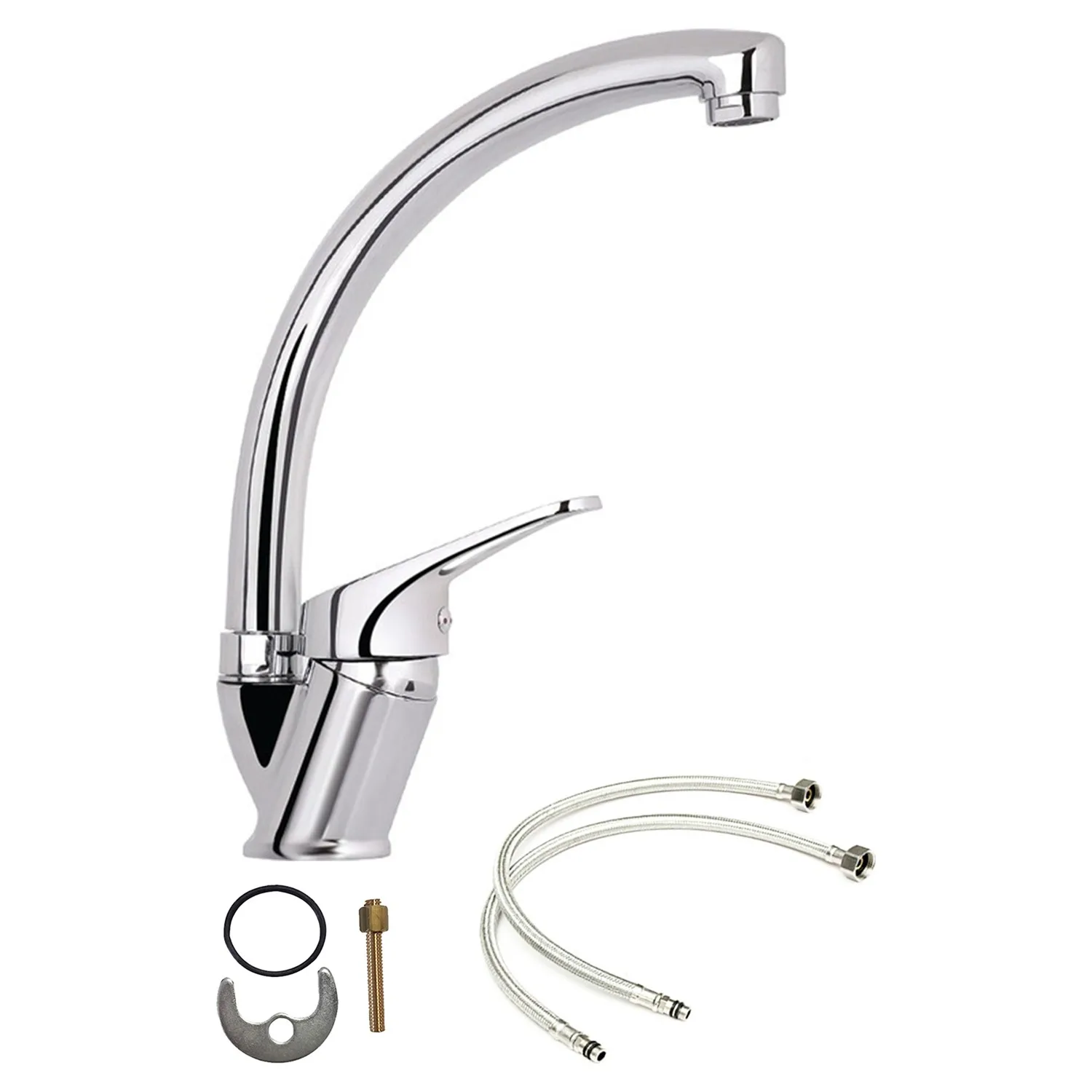 Brushed Nickel Kitchen Faucet Single Hole Pull Out Spout Kitchen Sink with Kitchen Mixer Tap Stream Sprayer Head Chrome Mixer Tap