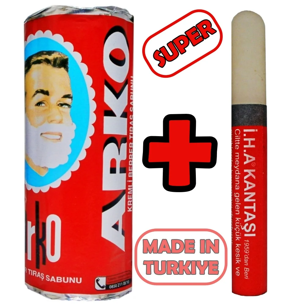 Arko Shaving Stick Soap 75g + IHA Alum Stick Pencil After Shave Cut Blood Stopper 1 PCS