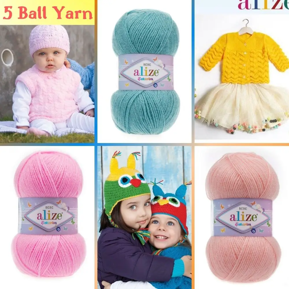 Baby Knitted Yarn (5 Ball) 320 Meters(100gr) -58 Color-Hand Knit Yarn Ball Scarf-Alize Sugar Bebe -Winter-Warm-DIY - Made In Turkey -Scarf - Beret - Blanket - Cardigan - Dress - High Quality Yarn