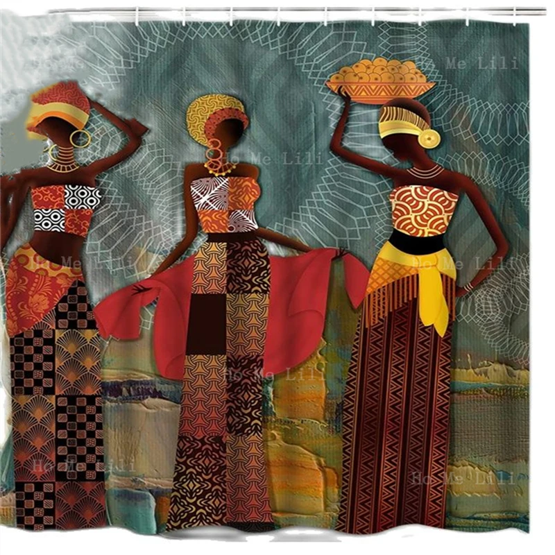 Black Girl Shower Curtain African Egyptian Women Afro Lady For Bathroom Decor With Hooks Fabric