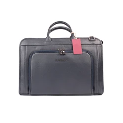 Men's Navy Blue Messenger Bag, Genuine Calf Leather, Briefcase 30x40 cm, Back Front Zipper, Business Documents Laptop Cellphone