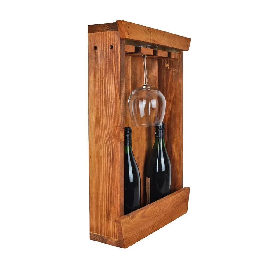 Oak Wood Natural 3 Wine Rack Stand Width 12 cm Length 40 cm Height 57 cm handmade pine tree