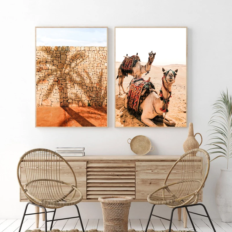 Desert Camel Canvas Poster Morocco Wall Art Prints Marrakech Boho Decoration Painting Wall Pictures for Living Room Decor