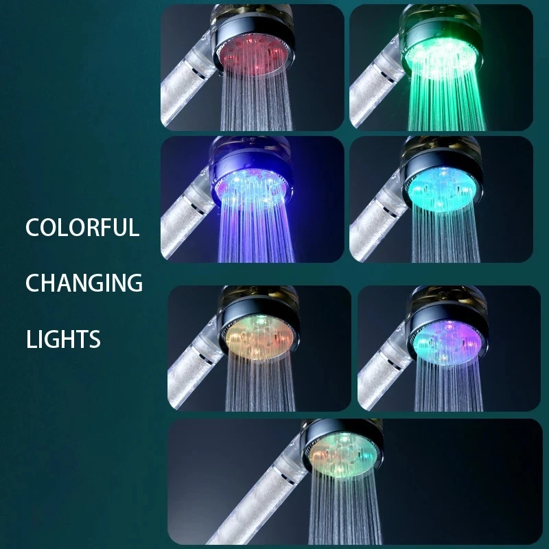 ZANE Colorful Led Shower Head High Pressure Water Saving Hand Held Replacement Bathroom Shower Head Set Rain Temperature Sensor