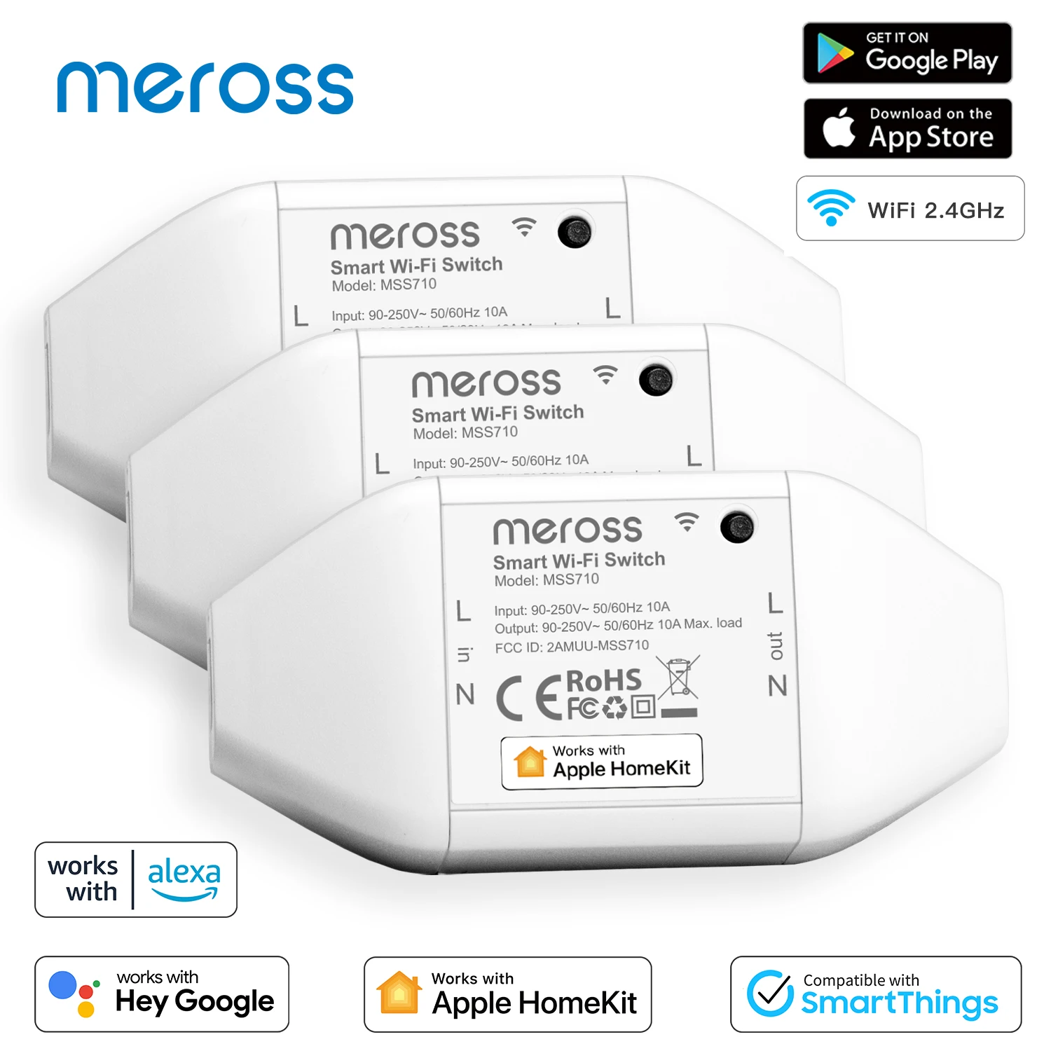 Meross HomeKit умный Wi-Fi переключатель, умный DIY переключатель, работает с HomeKit, Siri, Alexa, Google Assistant и SmartThings