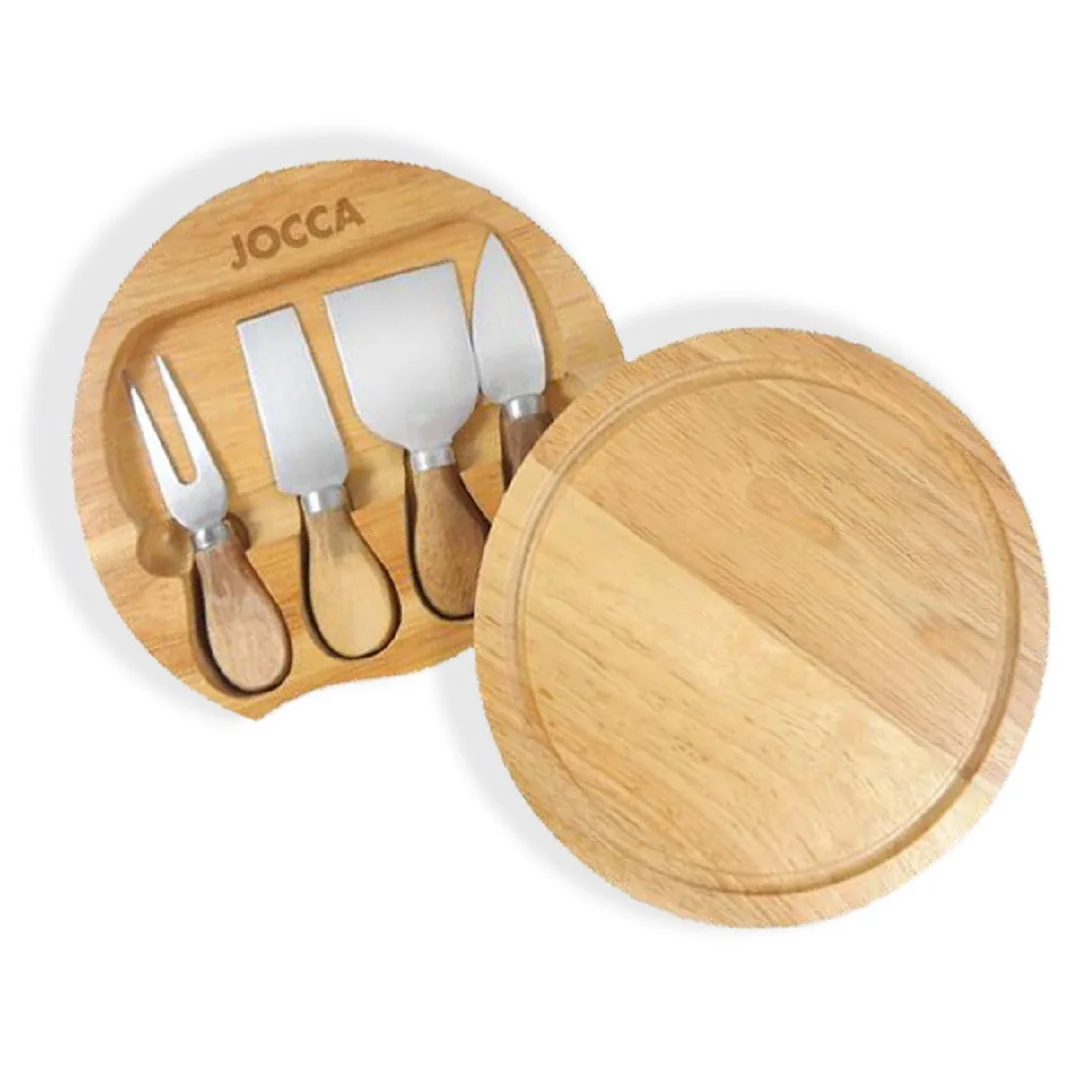 JOCCA SET of wooden table and stainless steel knives for cheese. Kitchen utensils set for home. Cutter cutter