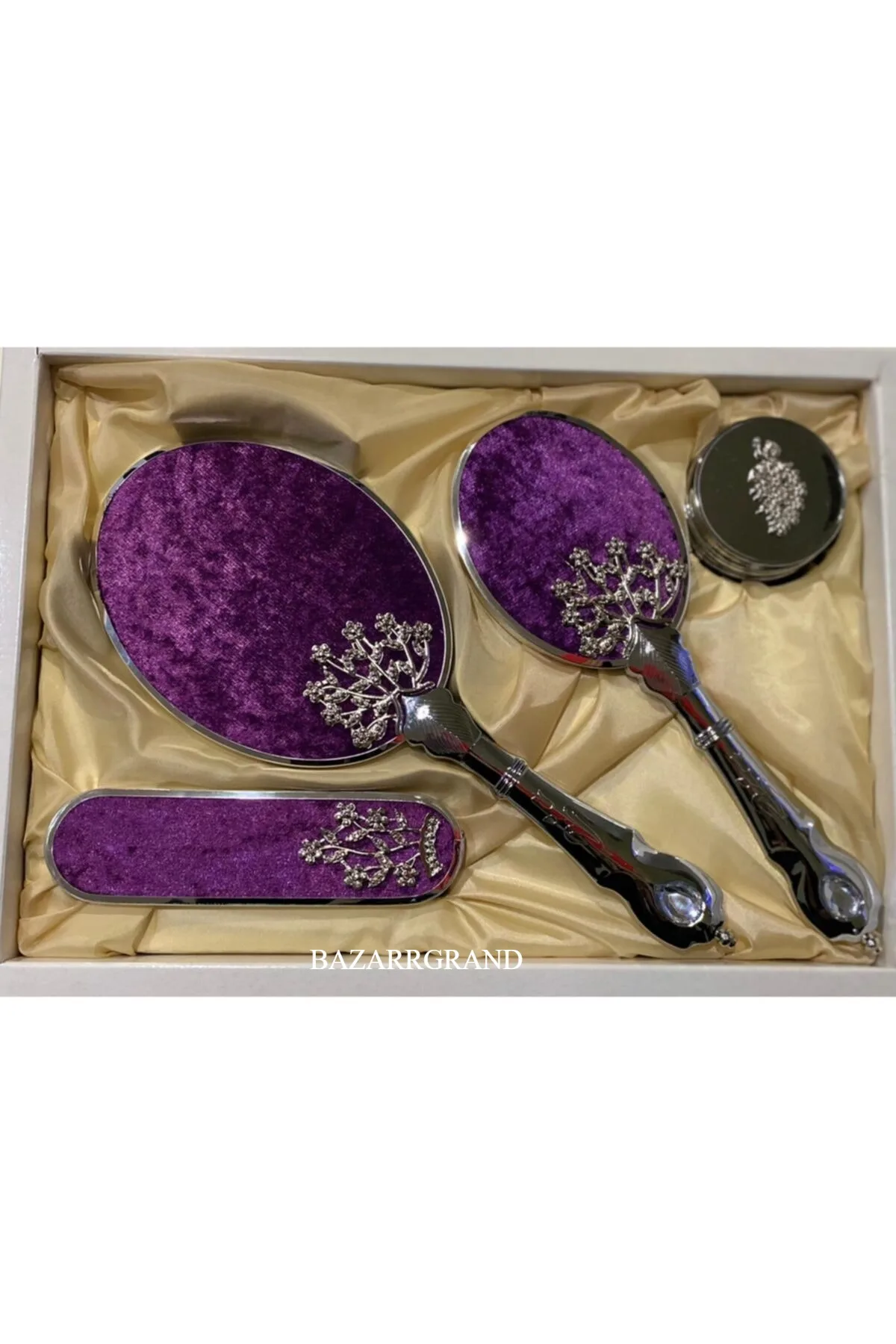 AWESOME GIFT IN GREAT COLOR Your comb set Purple Velvet Bridal Mirror-Comb Dowry Set FREE  SHIPPING