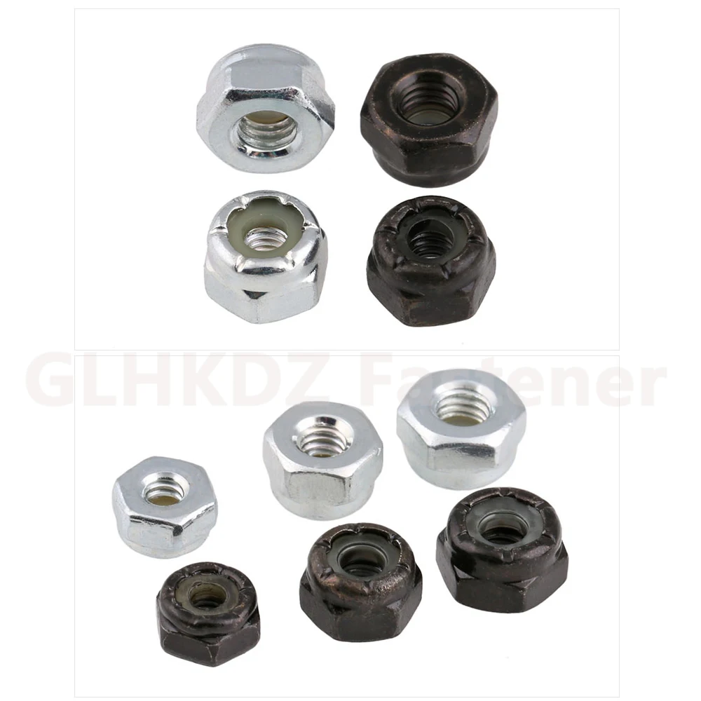 20pc UNC #4-40 #6-32 #8-32 #10-24 Hexagon Nylon Insert Lock Nut Self-locking Hex Nyloc Nut Black/Bright Zinc Plated Carbon Steel