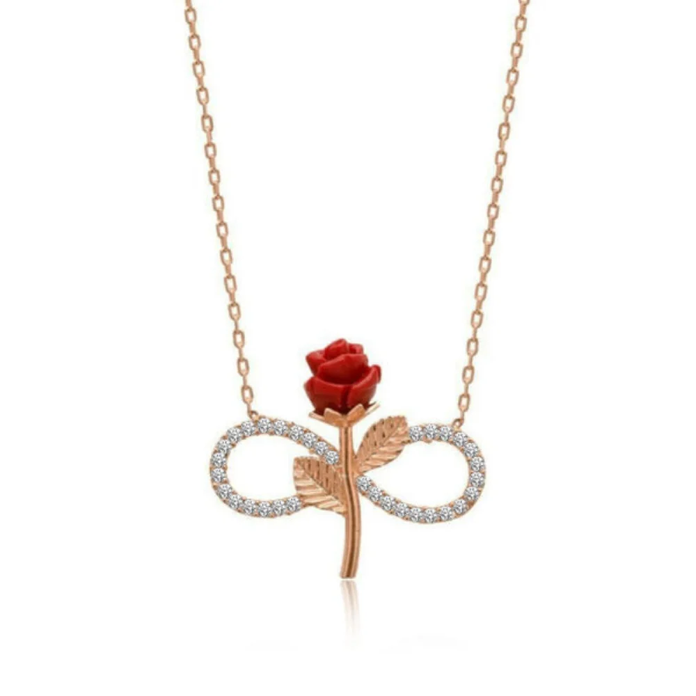 925 Sterling Silver Women Necklace Eternity Rose Gold Color Zircon Stone Precious Pendant Stylish Chain Luxury Summer Season