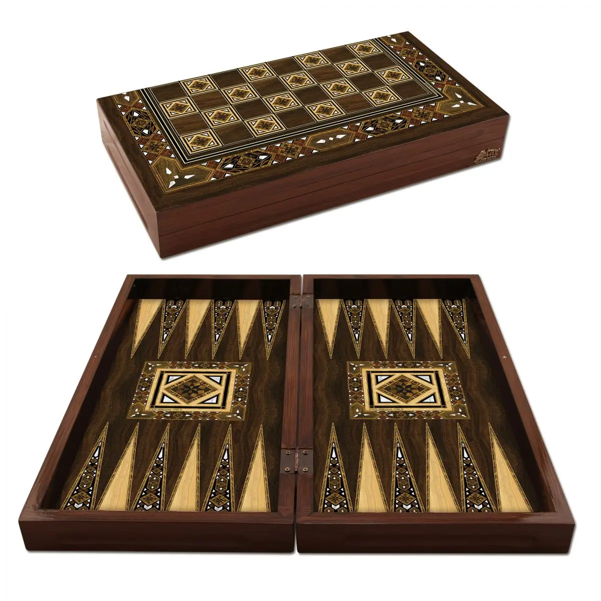 

Mosaic Antique Backgammon Set Orient Luxury Wooden Folding Massive Chess Checkers Draughts Turkish Ottoman Solid Wood Board Game