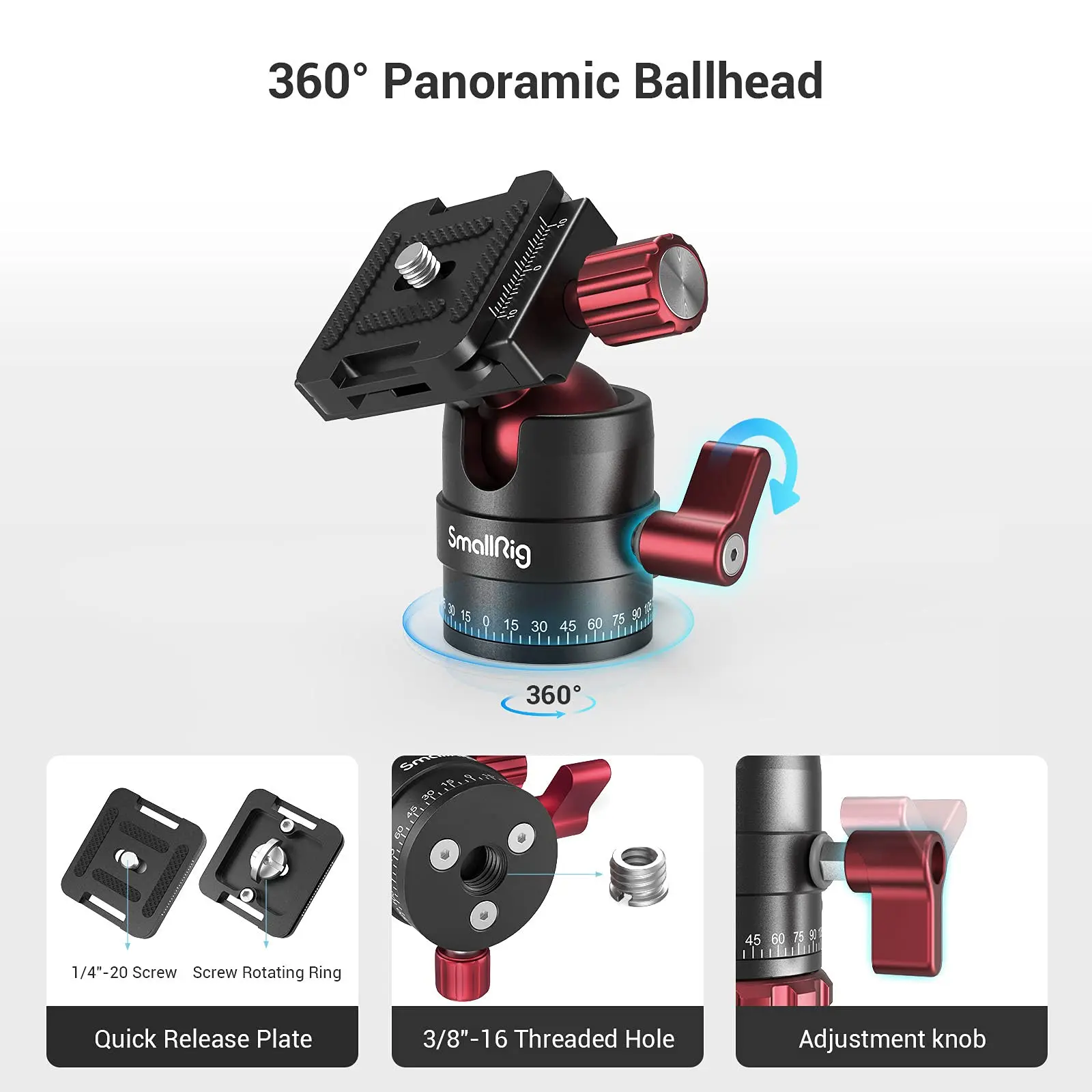 SmallRig Tripod Ball Head 360 Degree Rotating Panoramic Ballhead with 1/4 inch Quick Shoe Plate for Tripod DSLR Camera 3034