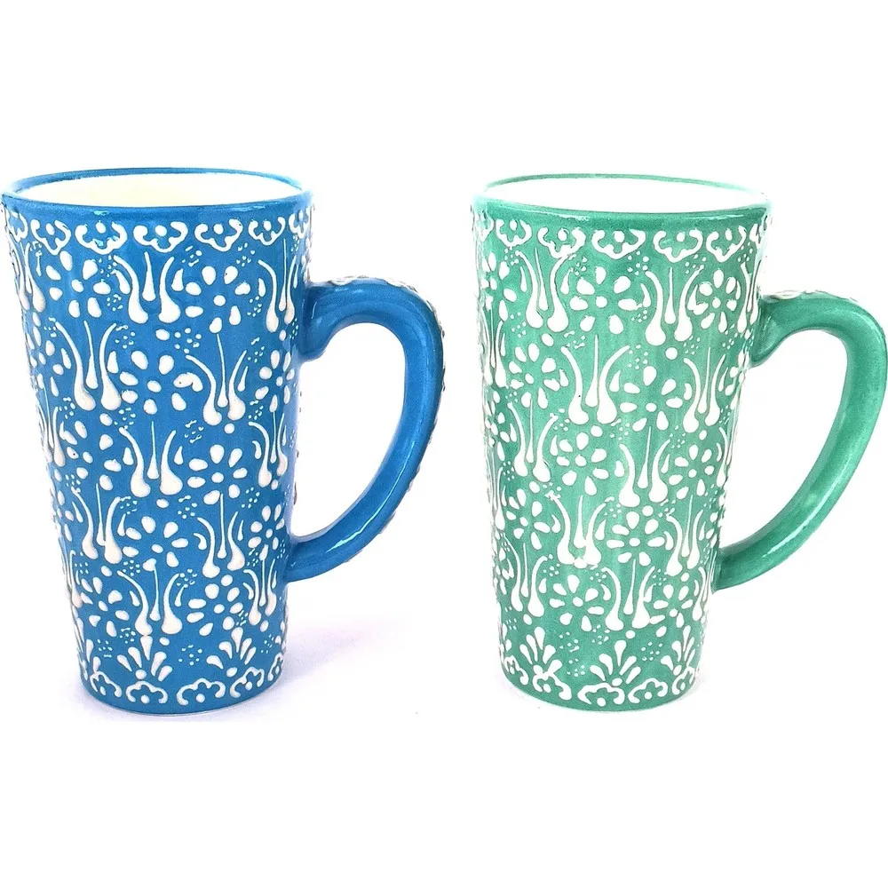 Handmade Ceramic 2s Latte Cup Set -turquoise & blue Color 500ml Latte Ceramic Glass Handwork Made in turkey