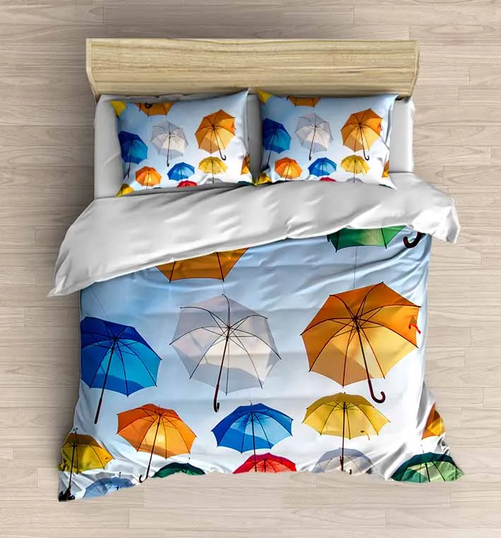 

Else 4 Piece Blue Yellow Red Green Umbrellas on Sky 3D Print Cotton Satin Double Duvet Cover Bedding Set Pillow Case Bed Sheet