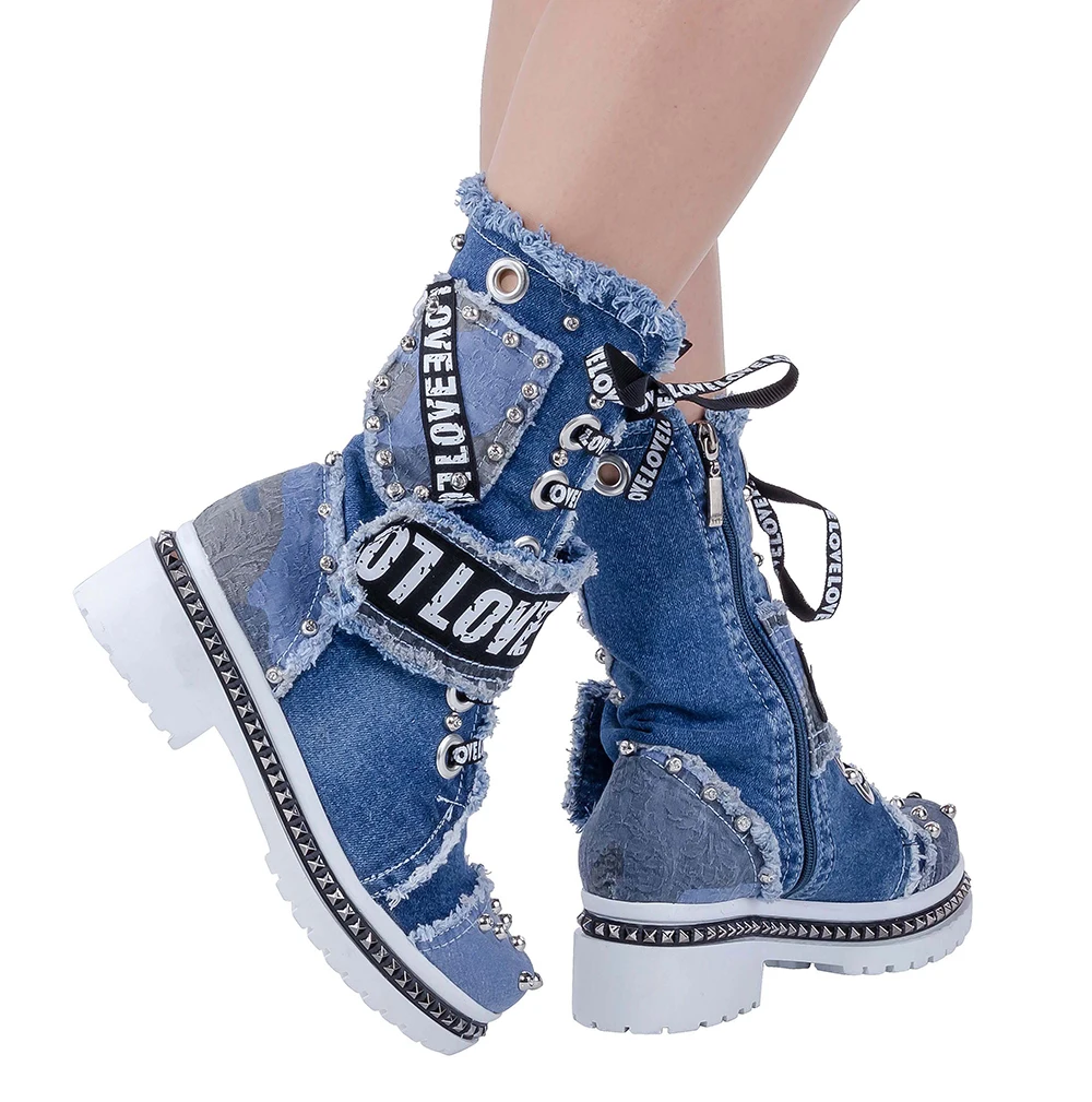 Denim Boots / Handmade Women\'s Shoes / Sports Denim Heeled Boots / Valentine\'s Gift /women\'s shoes, denim shoes, denim sneakers