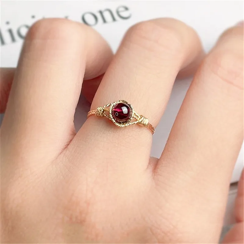 14K Gold Filled Natural Garnet Ring Gold Jewelry Handmade Knuckle Ring Mujer Boho Bague Femme Minimalism Boho Rings for Women