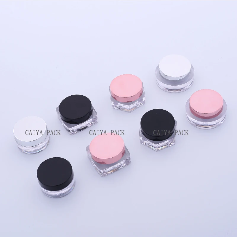 Mini plastic round hexagon 5g pink black white rose gold acrylic cosmetic packaging Nail Polish Powder Gel Pigment Jar Container