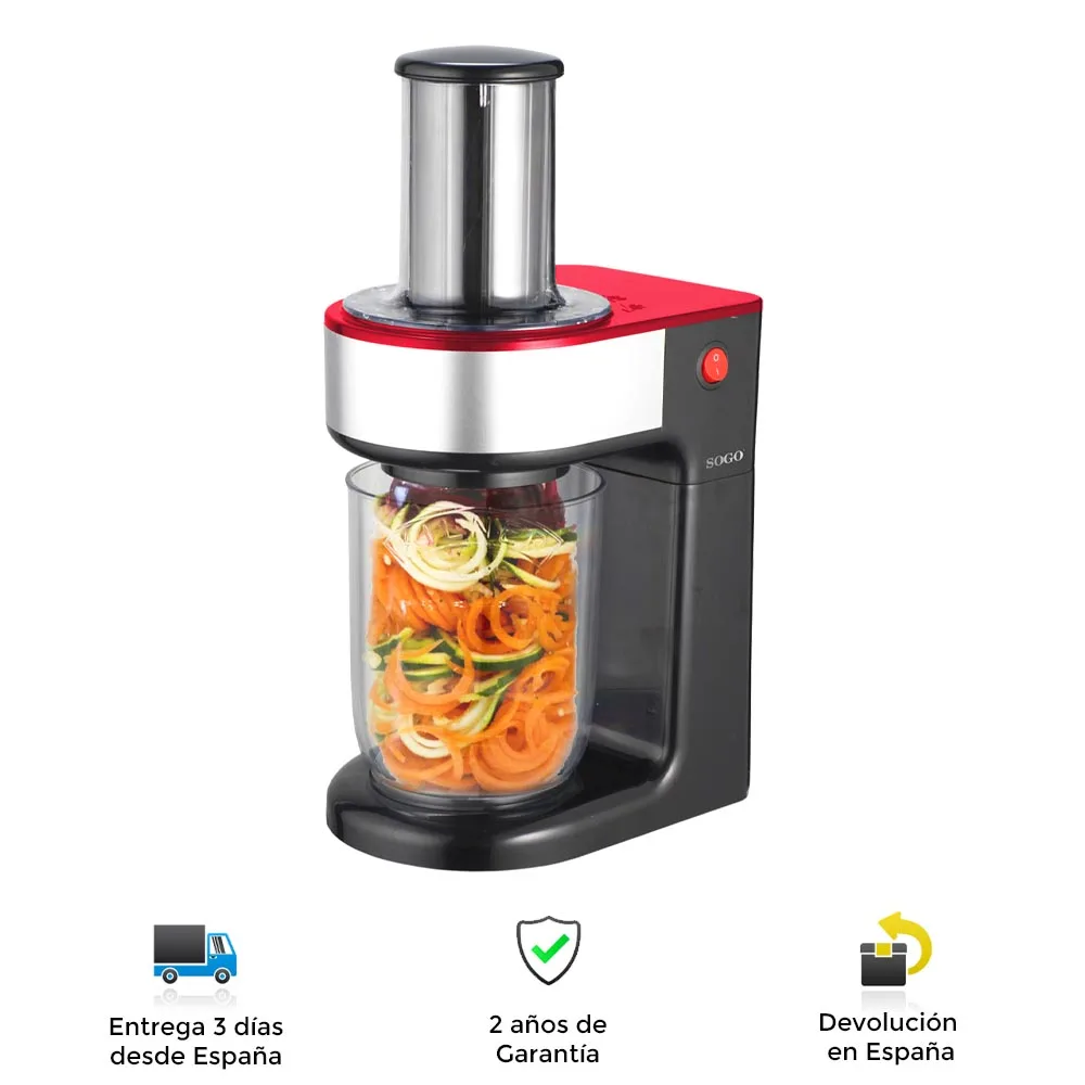 Sogo vegetable spiralizer, 1.2L, 80W, wide mouth, 3 blades, jug, cleaning, non-slip, mincer, electric picator