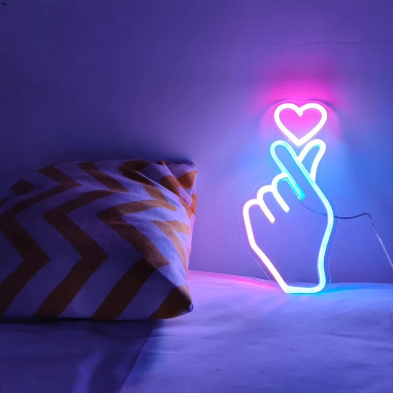 Finger Heart Love Custom Neon Signs Visual Art Bar Decor Flexible Sign Light Wall Decoration LED Neon Sign Valentine's Day Gifts