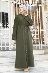 Guipure Stone Detailed Abaya Turkey Islamic Kaftan Muslim Hijab Maxi Long Dress Robe Arabe Musulman Djellaba Femme Belted Outwear