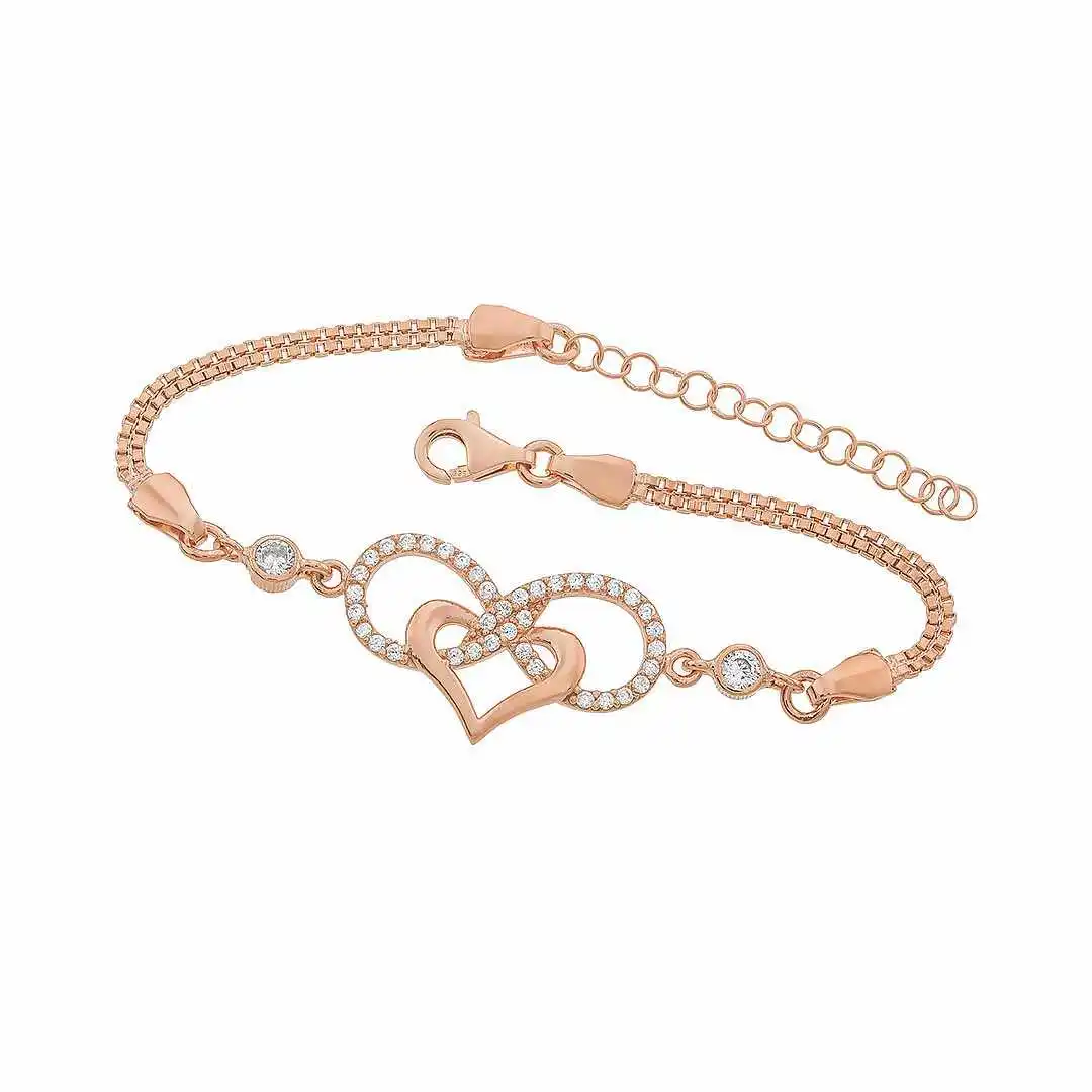 925 Sterling Silver Women Wristband Bracelet Infinity Heart Gift Birthday Precious Stylish Chain Luxury