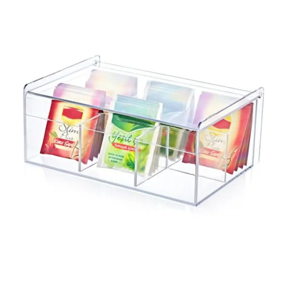 Tea Box Coffee Tea Bag Storage Holder Organizer For Kitchen with Lid 6 Compartments Cabinets Home Tea Acrylic Jewelry Holders